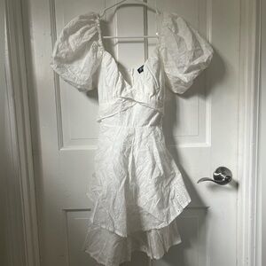 Crystal Doll White Puff Sleeve Mini Dress